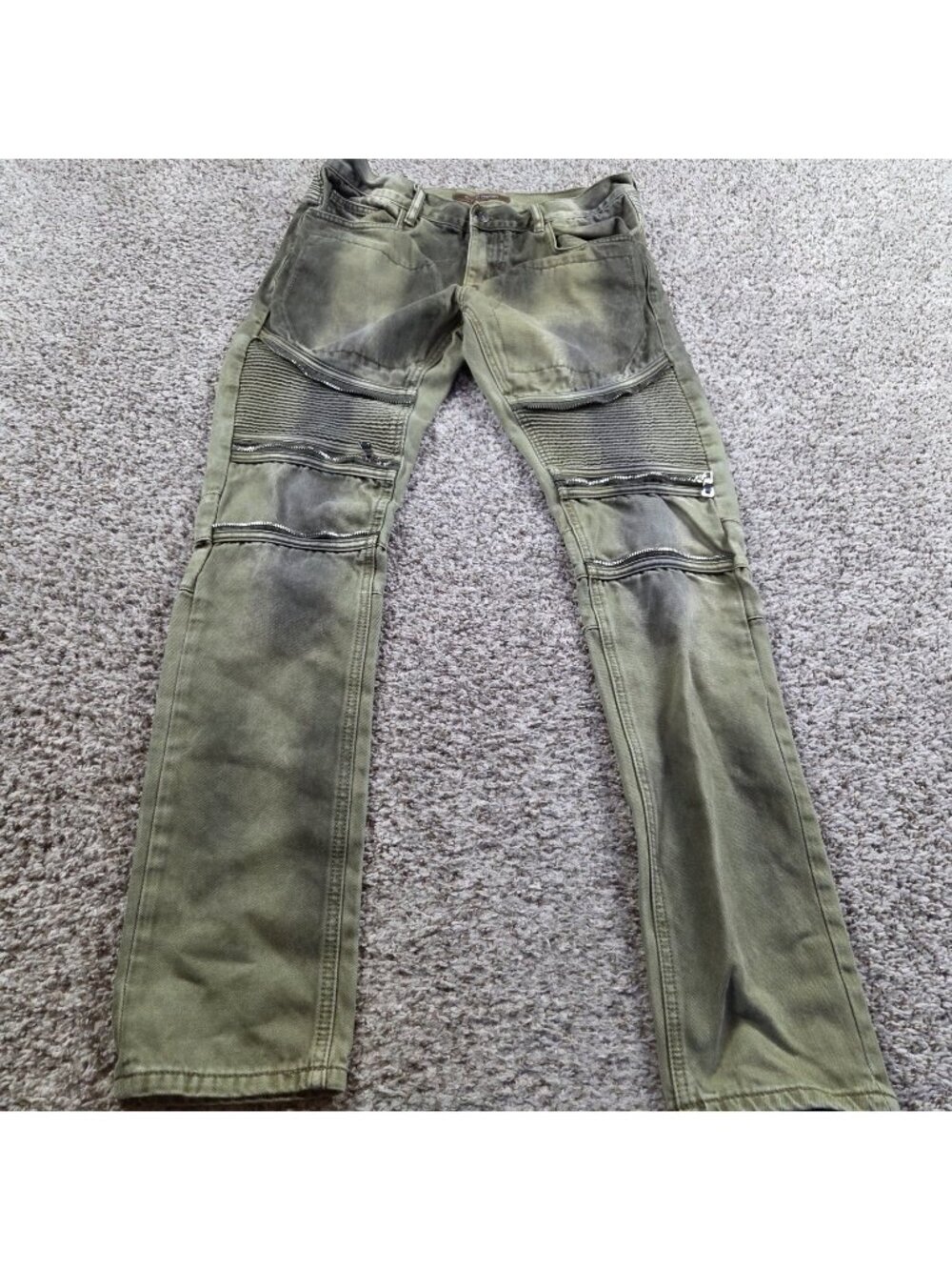 Crysp Denim Jeans Mens 32x33 Green Distressed Skinny